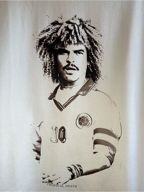Tropical Death Valderrama Soccer Graphic Tee White Colombia Size Large NWOT